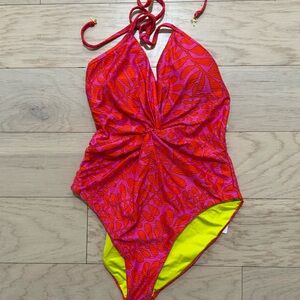 Neon pink orange Trina Turk one-piece swimsuit. Brand new